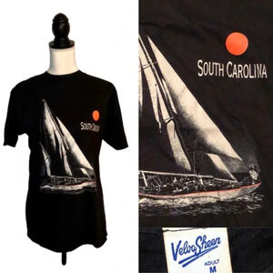 Vintage Velva Sheen 1980s South Carolina Hilton Head Travel Graphic Nautical Tee